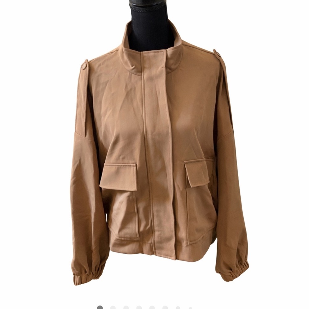 Marc New York Andrew Marc Tan Utility Zip Jacket Snap Pockets M